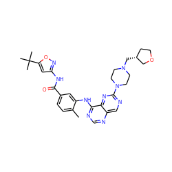 Cc1ccc(C(=O)Nc2cc(C(C)(C)C)on2)cc1Nc1ncnc2cnc(N3CCN(C[C@@H]4CCOC4)CC3)nc12 ZINC000148315954