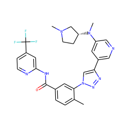 Cc1ccc(C(=O)Nc2cc(C(F)(F)F)ccn2)cc1-n1cc(-c2cncc(N(C)[C@@H]3CCN(C)C3)c2)nn1 ZINC000224286211