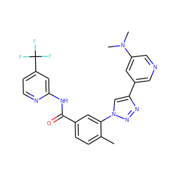 Cc1ccc(C(=O)Nc2cc(C(F)(F)F)ccn2)cc1-n1cc(-c2cncc(N(C)C)c2)nn1 ZINC000199377515