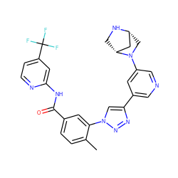 Cc1ccc(C(=O)Nc2cc(C(F)(F)F)ccn2)cc1-n1cc(-c2cncc(N3C[C@@H]4C[C@H]3CN4)c2)nn1 ZINC000224916542
