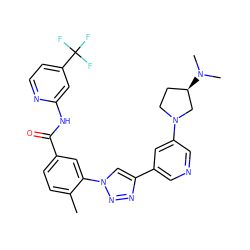 Cc1ccc(C(=O)Nc2cc(C(F)(F)F)ccn2)cc1-n1cc(-c2cncc(N3CC[C@@H](N(C)C)C3)c2)nn1 ZINC000199378860