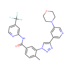 Cc1ccc(C(=O)Nc2cc(C(F)(F)F)ccn2)cc1-n1cc(-c2cncc(N3CCOCC3)c2)nn1 ZINC000224281390