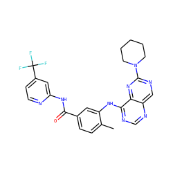 Cc1ccc(C(=O)Nc2cc(C(F)(F)F)ccn2)cc1Nc1ncnc2cnc(N3CCCCC3)nc12 ZINC000148248410