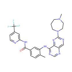 Cc1ccc(C(=O)Nc2cc(C(F)(F)F)ccn2)cc1Nc1ncnc2cnc(N3CCCN(C)CC3)nc12 ZINC000148231803
