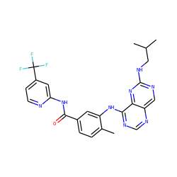 Cc1ccc(C(=O)Nc2cc(C(F)(F)F)ccn2)cc1Nc1ncnc2cnc(NCC(C)C)nc12 ZINC000148336260