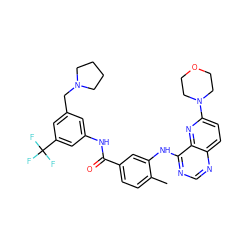 Cc1ccc(C(=O)Nc2cc(CN3CCCC3)cc(C(F)(F)F)c2)cc1Nc1ncnc2ccc(N3CCOCC3)nc12 ZINC000068245926