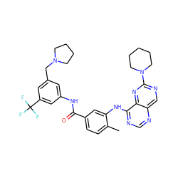 Cc1ccc(C(=O)Nc2cc(CN3CCCC3)cc(C(F)(F)F)c2)cc1Nc1ncnc2cnc(N3CCCCC3)nc12 ZINC000148124331