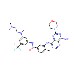Cc1ccc(C(=O)Nc2cc(N(C)CCN(C)C)cc(C(F)(F)F)c2)cc1Nc1ncnc2c(N)nc(N3CCOCC3)nc12 ZINC000148052210