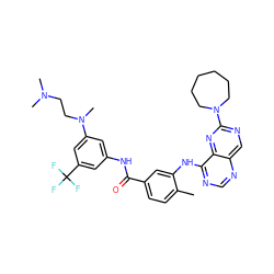 Cc1ccc(C(=O)Nc2cc(N(C)CCN(C)C)cc(C(F)(F)F)c2)cc1Nc1ncnc2cnc(N3CCCCCC3)nc12 ZINC000148166004