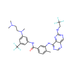 Cc1ccc(C(=O)Nc2cc(N(C)CCN(C)C)cc(C(F)(F)F)c2)cc1Nc1ncnc2cnc(NCC(F)(F)F)nc12 ZINC000148173099