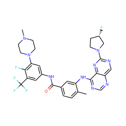 Cc1ccc(C(=O)Nc2cc(N3CCN(C)CC3)c(F)c(C(F)(F)F)c2)cc1Nc1ncnc2cnc(N3CC[C@H](F)C3)nc12 ZINC000148330535