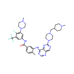 Cc1ccc(C(=O)Nc2cc(N3CCN(C)CC3)c(F)c(C(F)(F)F)c2)cc1Nc1ncnc2cnc(N3CCN(CC4CCN(C)CC4)CC3)nc12 ZINC000165279788