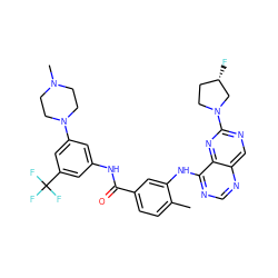 Cc1ccc(C(=O)Nc2cc(N3CCN(C)CC3)cc(C(F)(F)F)c2)cc1Nc1ncnc2cnc(N3CC[C@H](F)C3)nc12 ZINC000148306760