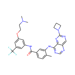 Cc1ccc(C(=O)Nc2cc(OCCN(C)C)cc(C(F)(F)F)c2)cc1Nc1ncnc2cnc(N3CCC3)nc12 ZINC000148160201