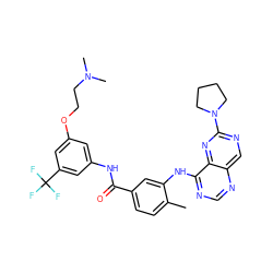 Cc1ccc(C(=O)Nc2cc(OCCN(C)C)cc(C(F)(F)F)c2)cc1Nc1ncnc2cnc(N3CCCC3)nc12 ZINC000148164593