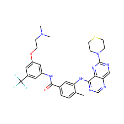 Cc1ccc(C(=O)Nc2cc(OCCN(C)C)cc(C(F)(F)F)c2)cc1Nc1ncnc2cnc(N3CCSCC3)nc12 ZINC000148159060
