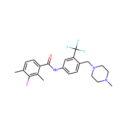 Cc1ccc(C(=O)Nc2ccc(CN3CCN(C)CC3)c(C(F)(F)F)c2)c(C)c1I ZINC001772617287