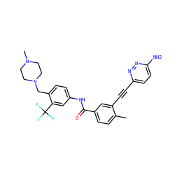 Cc1ccc(C(=O)Nc2ccc(CN3CCN(C)CC3)c(C(F)(F)F)c2)cc1C#Cc1ccc(N)nn1 ZINC000222165121