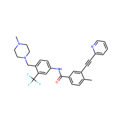 Cc1ccc(C(=O)Nc2ccc(CN3CCN(C)CC3)c(C(F)(F)F)c2)cc1C#Cc1ccccn1 ZINC001772648907