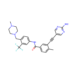 Cc1ccc(C(=O)Nc2ccc(CN3CCN(C)CC3)c(C(F)(F)F)c2)cc1C#Cc1cnc(N)nc1 ZINC001772579124