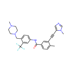 Cc1ccc(C(=O)Nc2ccc(CN3CCN(C)CC3)c(C(F)(F)F)c2)cc1C#Cc1cncn1C ZINC000071295151