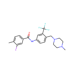 Cc1ccc(C(=O)Nc2ccc(CN3CCN(C)CC3)c(C(F)(F)F)c2)cc1I ZINC000095938056