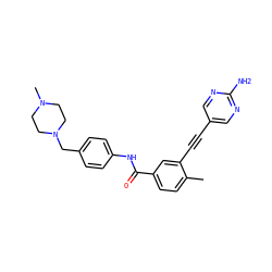 Cc1ccc(C(=O)Nc2ccc(CN3CCN(C)CC3)cc2)cc1C#Cc1cnc(N)nc1 ZINC001772596630