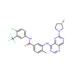 Cc1ccc(C(=O)Nc2ccc(Cl)c(C(F)(F)F)c2)cc1Nc1ncnc2cnc(N3CC[C@H](F)C3)nc12 ZINC000148232603
