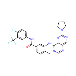 Cc1ccc(C(=O)Nc2ccc(F)c(C(F)(F)F)c2)cc1Nc1ncnc2cnc(N3CCCC3)nc12 ZINC000148223047