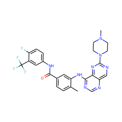 Cc1ccc(C(=O)Nc2ccc(F)c(C(F)(F)F)c2)cc1Nc1ncnc2cnc(N3CCN(C)CC3)nc12 ZINC000148235190
