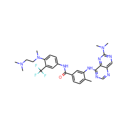 Cc1ccc(C(=O)Nc2ccc(N(C)CCN(C)C)c(C(F)(F)F)c2)cc1Nc1ncnc2cnc(N(C)C)nc12 ZINC000148155327