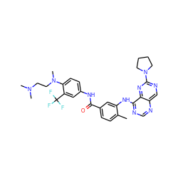 Cc1ccc(C(=O)Nc2ccc(N(C)CCN(C)C)c(C(F)(F)F)c2)cc1Nc1ncnc2cnc(N3CCCC3)nc12 ZINC000148154359
