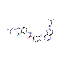 Cc1ccc(C(=O)Nc2ccc(N(C)CCN(C)C)c(C(F)(F)F)c2)cc1Nc1ncnc2cnc(NCC(C)C)nc12 ZINC000140610144