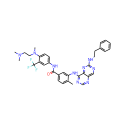 Cc1ccc(C(=O)Nc2ccc(N(C)CCN(C)C)c(C(F)(F)F)c2)cc1Nc1ncnc2cnc(NCCc3ccccc3)nc12 ZINC000165264319