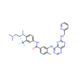 Cc1ccc(C(=O)Nc2ccc(N(C)CCN(C)C)c(C(F)(F)F)c2)cc1Nc1ncnc2cnc(NCc3ccccn3)nc12 ZINC000148154823