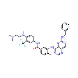 Cc1ccc(C(=O)Nc2ccc(N(C)CCN(C)C)c(C(F)(F)F)c2)cc1Nc1ncnc2cnc(NCc3ccncc3)nc12 ZINC000148155072