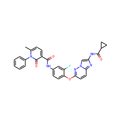 Cc1ccc(C(=O)Nc2ccc(Oc3ccc4nc(NC(=O)C5CC5)cn4n3)c(F)c2)c(=O)n1-c1ccccc1 ZINC000103256222