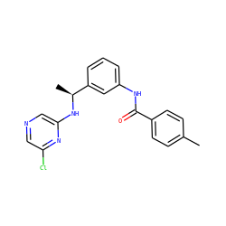 Cc1ccc(C(=O)Nc2cccc([C@H](C)Nc3cncc(Cl)n3)c2)cc1 ZINC000040898898