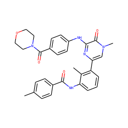 Cc1ccc(C(=O)Nc2cccc(-c3cn(C)c(=O)c(Nc4ccc(C(=O)N5CCOCC5)cc4)n3)c2C)cc1 ZINC000299861089
