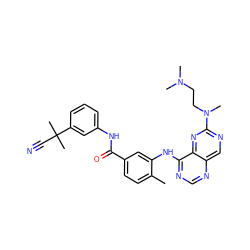 Cc1ccc(C(=O)Nc2cccc(C(C)(C)C#N)c2)cc1Nc1ncnc2cnc(N(C)CCN(C)C)nc12 ZINC000148181875
