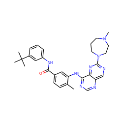 Cc1ccc(C(=O)Nc2cccc(C(C)(C)C)c2)cc1Nc1ncnc2cnc(N3CCCN(C)CC3)nc12 ZINC000068198116