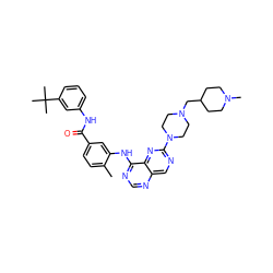 Cc1ccc(C(=O)Nc2cccc(C(C)(C)C)c2)cc1Nc1ncnc2cnc(N3CCN(CC4CCN(C)CC4)CC3)nc12 ZINC000148288711