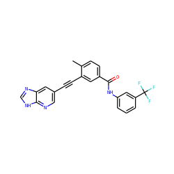 Cc1ccc(C(=O)Nc2cccc(C(F)(F)F)c2)cc1C#Cc1cnc2[nH]cnc2c1 ZINC000014957180