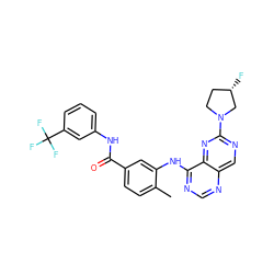 Cc1ccc(C(=O)Nc2cccc(C(F)(F)F)c2)cc1Nc1ncnc2cnc(N3CC[C@H](F)C3)nc12 ZINC000148230667