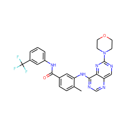 Cc1ccc(C(=O)Nc2cccc(C(F)(F)F)c2)cc1Nc1ncnc2cnc(N3CCOCC3)nc12 ZINC000148240901