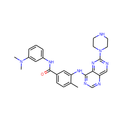 Cc1ccc(C(=O)Nc2cccc(N(C)C)c2)cc1Nc1ncnc2cnc(N3CCNCC3)nc12 ZINC000148222423