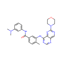 Cc1ccc(C(=O)Nc2cccc(N(C)C)c2)cc1Nc1ncnc2cnc(N3CCOCC3)nc12 ZINC000148239700