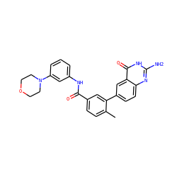 Cc1ccc(C(=O)Nc2cccc(N3CCOCC3)c2)cc1-c1ccc2nc(N)[nH]c(=O)c2c1 ZINC000040974259