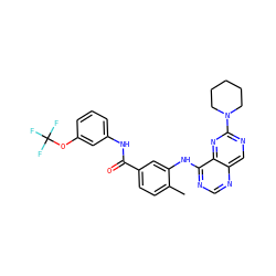 Cc1ccc(C(=O)Nc2cccc(OC(F)(F)F)c2)cc1Nc1ncnc2cnc(N3CCCCC3)nc12 ZINC000148246883