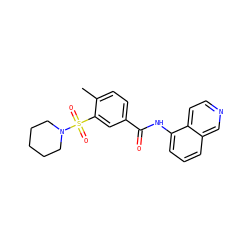 Cc1ccc(C(=O)Nc2cccc3cnccc23)cc1S(=O)(=O)N1CCCCC1 ZINC000003216015